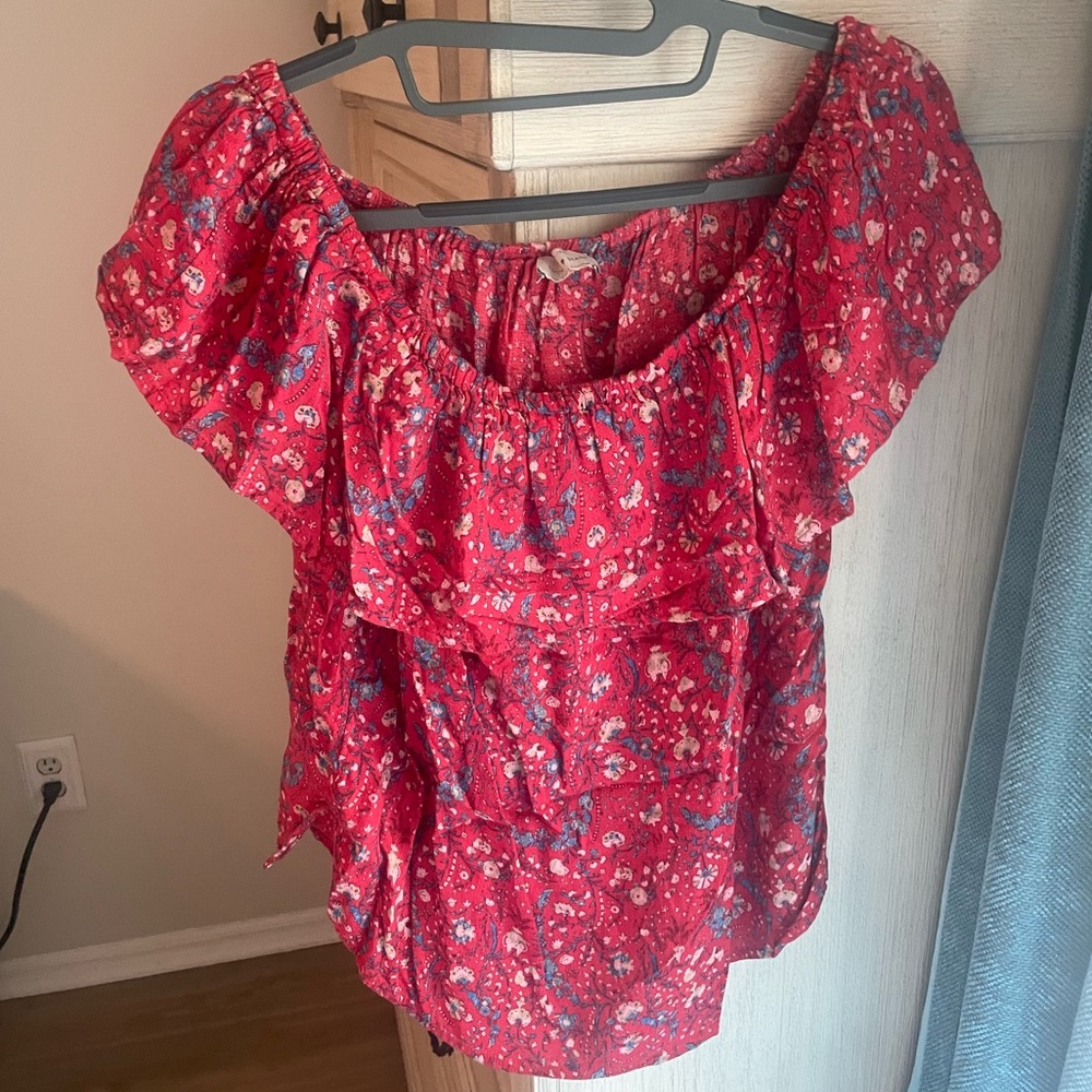 Lucky Brand Red Ruffled Blouse